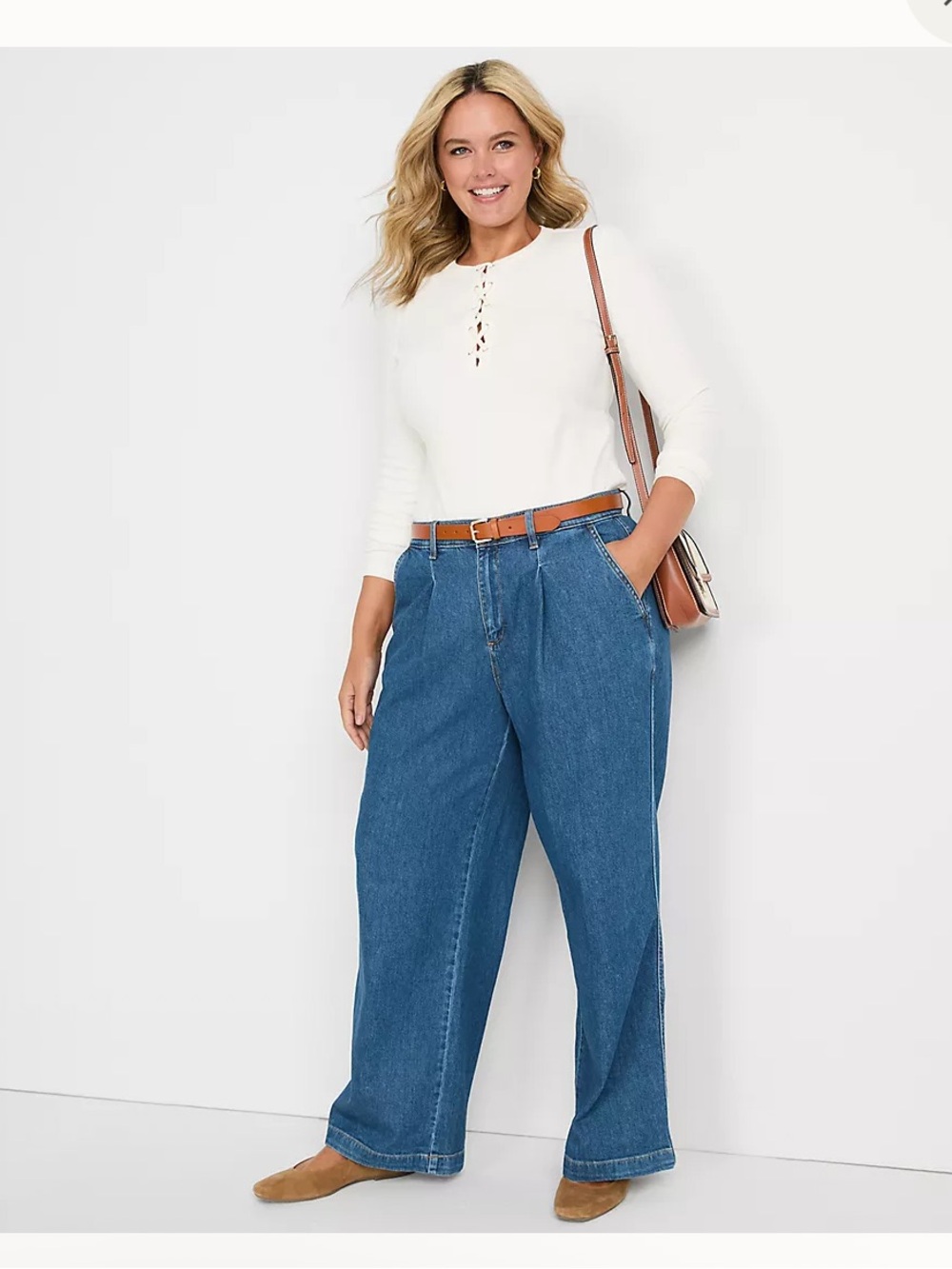 Lands End Pleated Wide Leg Jeans Trousers Womens 2X